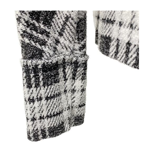 Peyton Jensen Black White Plaid Open Front Cardigan Sweater Women’s Medium - Picture 5 of 16